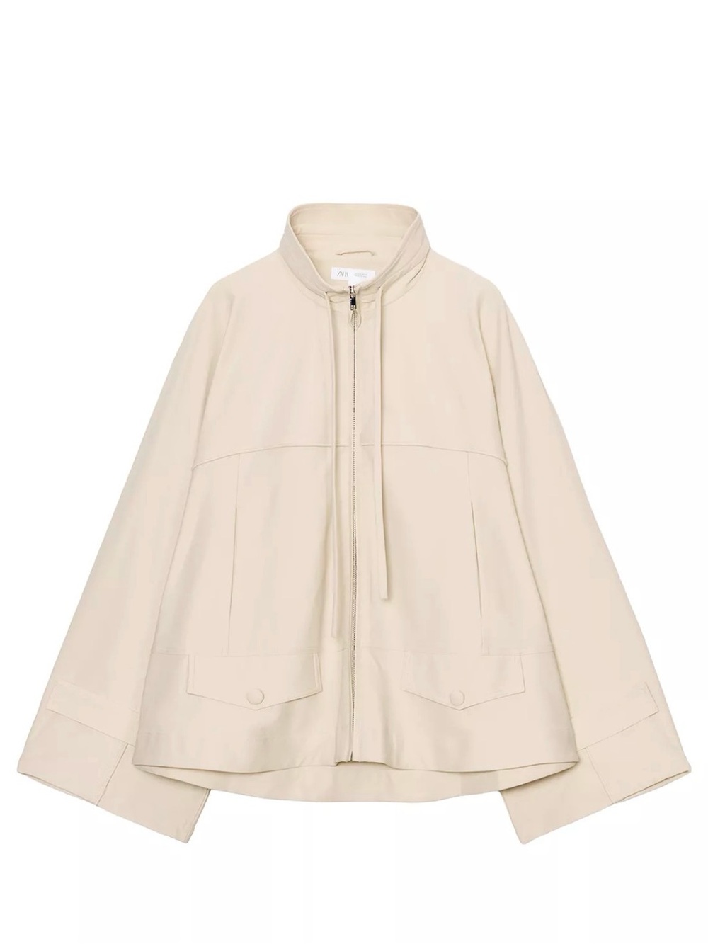 ZARA FLUID HIGH NECK JACKET Women's Cream Zip-Front Jacket